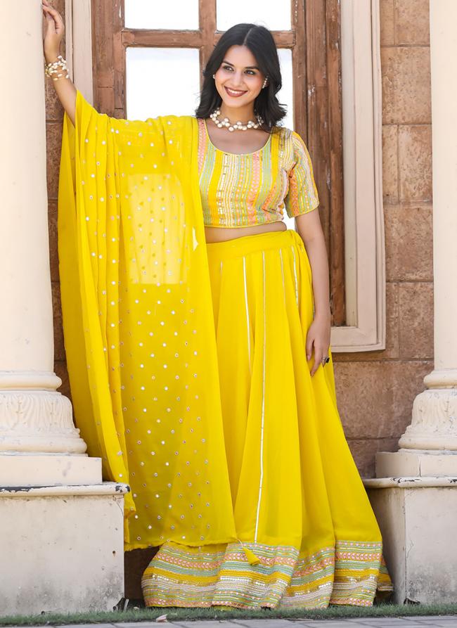 Georgette Yellow Party Wear Embroidery Work Lehenga Choli